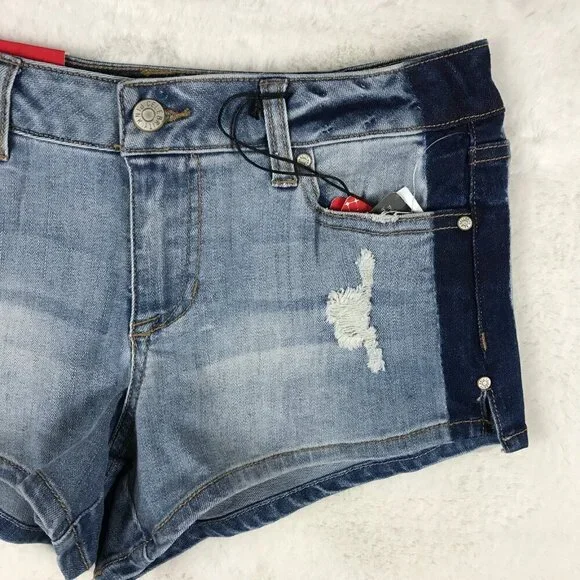 CELEBRITY PINK Colorblock Blue Denim Mini Jean Shorts NWT 3/26 - Picture 5 of 7